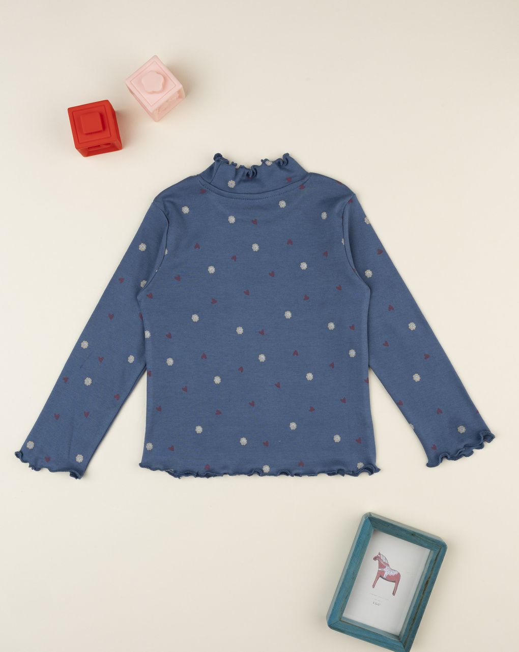T-shirt invernale blu bambina stampa allover