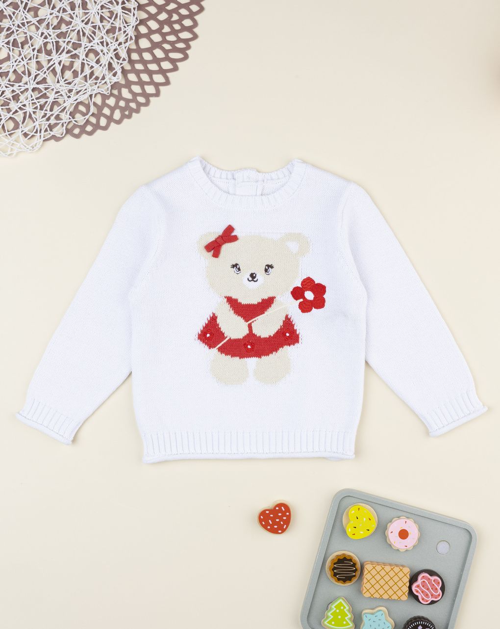 Maglione bimba bianco orso