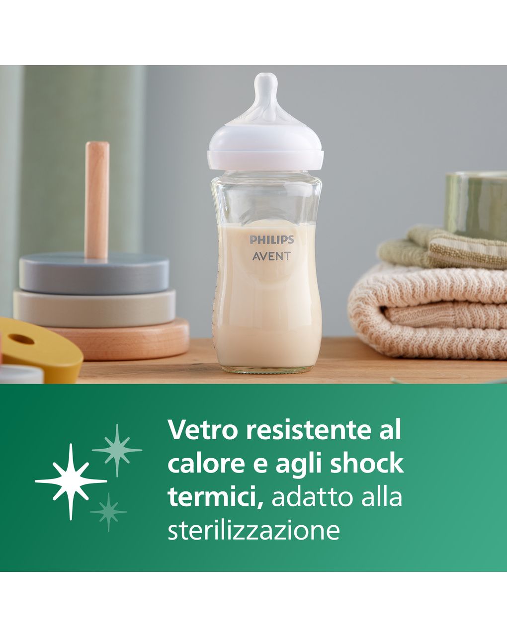 Biberon natural response in vetro 240 ml, con tettarella flusso 3 (medio). età consigliata: 3-6m. biberon 1 pz: scy933/01 - philips avent