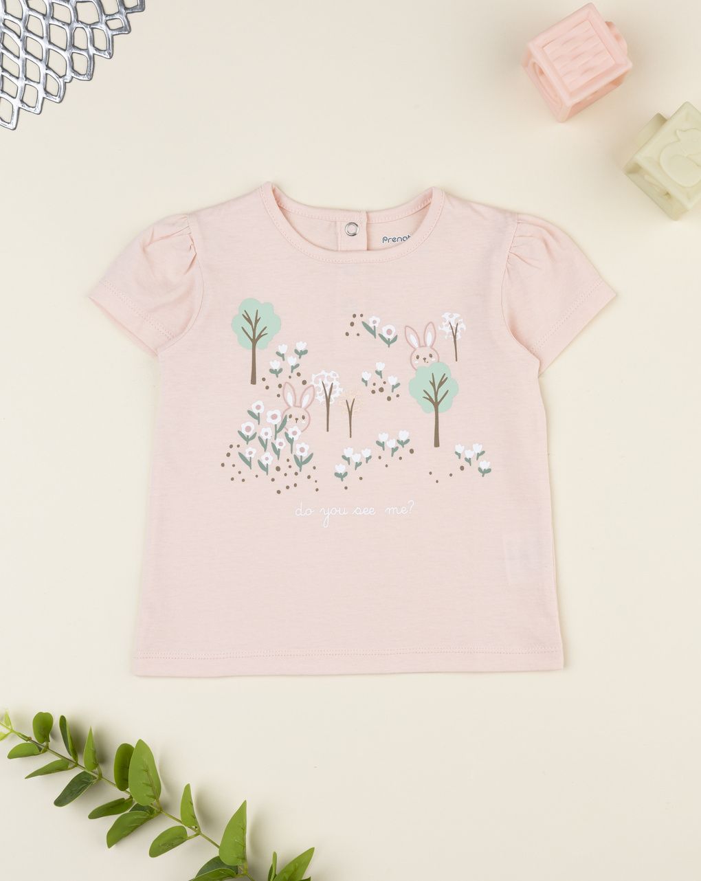 T-shirt bimba rosa stampa bosco