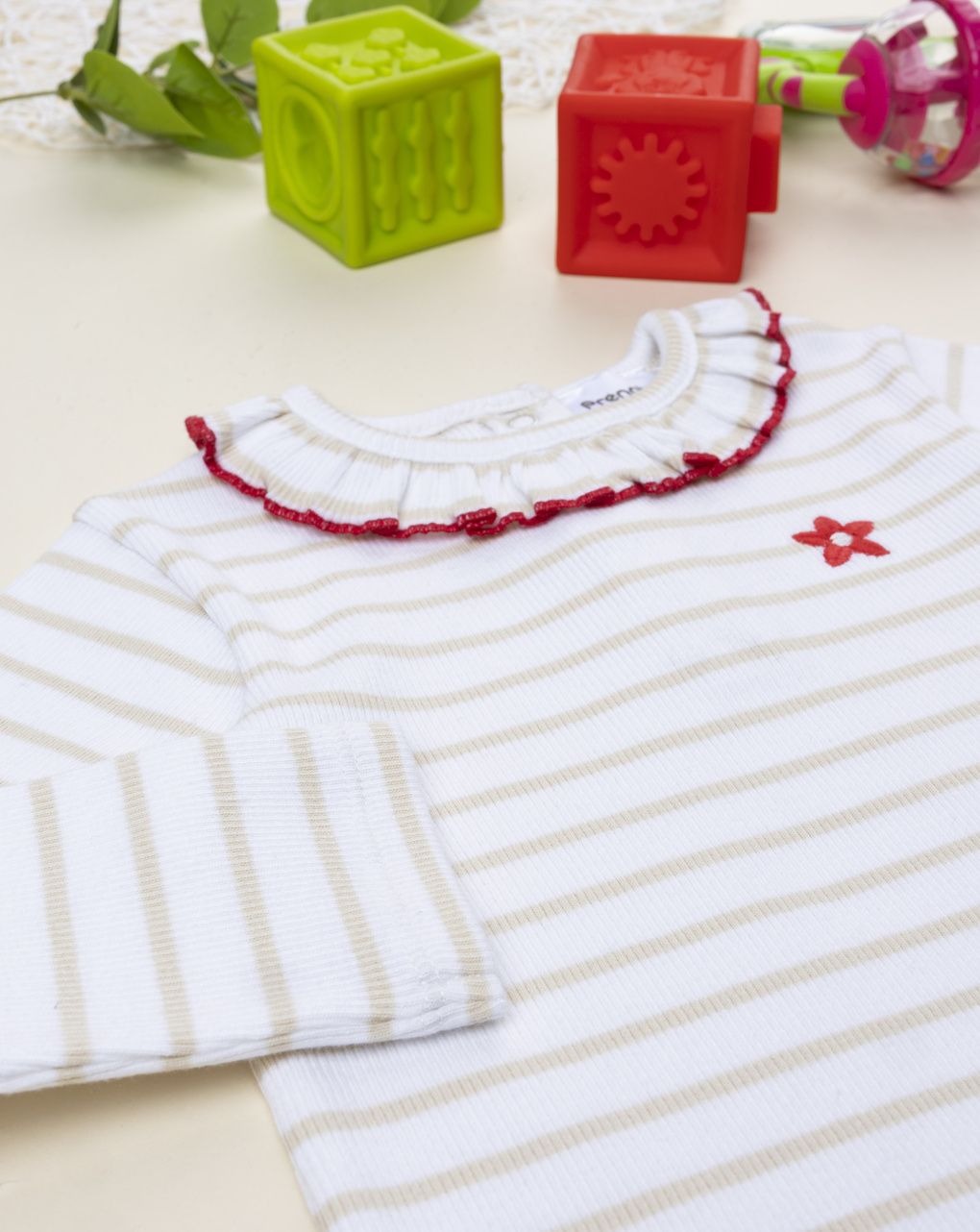 Body bimba bianco righe beige