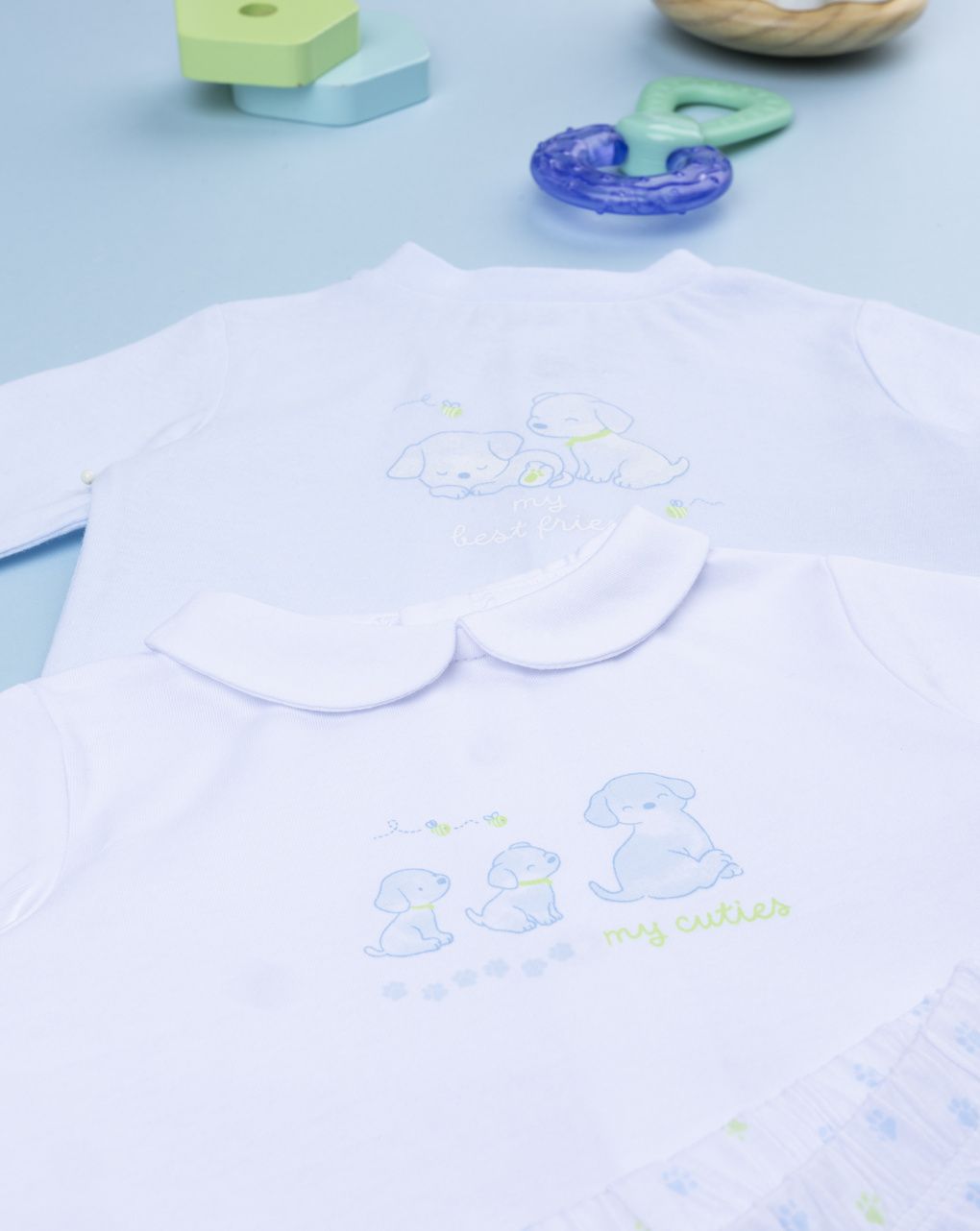 Pack 2 completi bimbo azzurro/bianco cagnolini