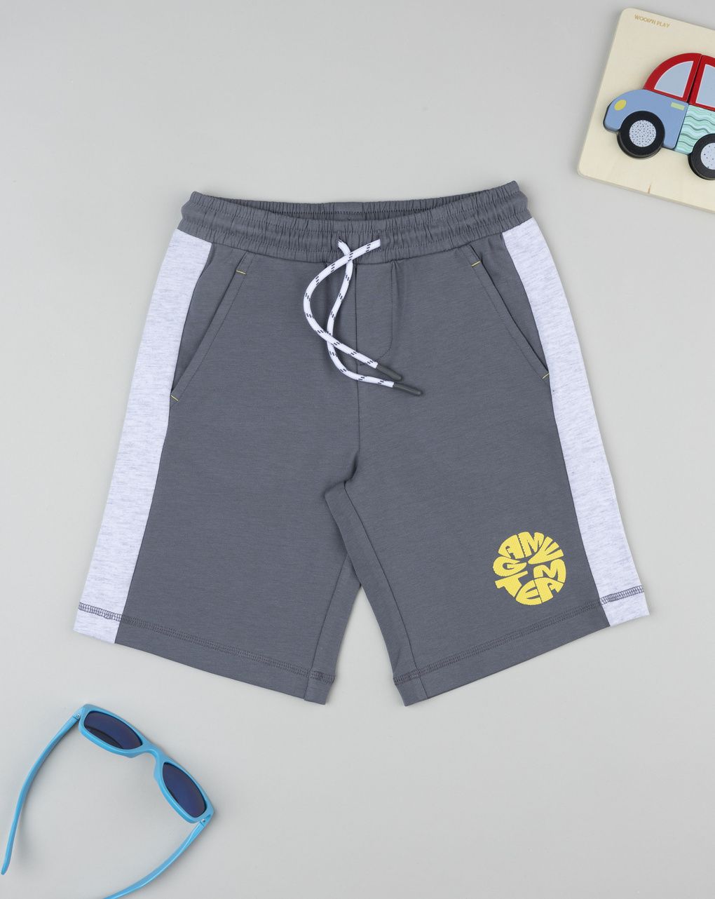 Shorts bimbo grigio bande bianche