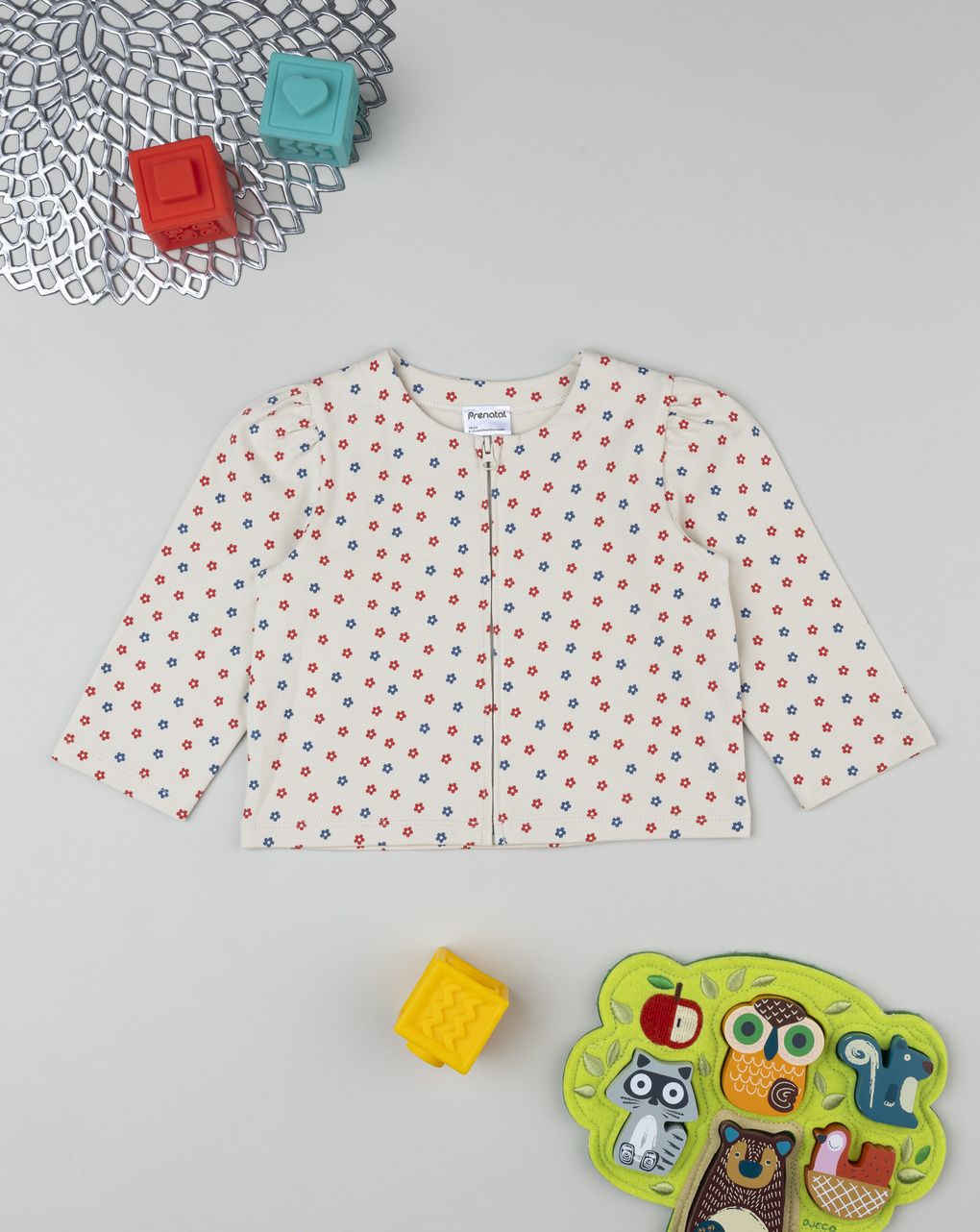 Cardigan beige bimba fiori allover