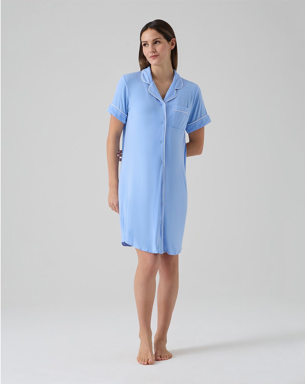 Camicia da notte gravidanza azzurra con taschino