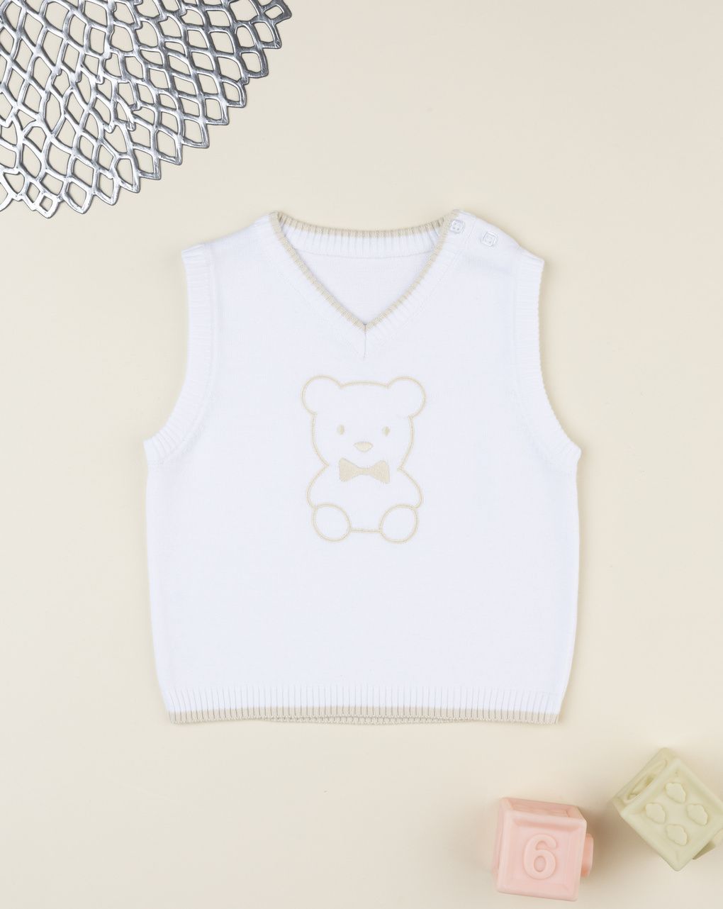 Gilet bimbo bianco ricamo orso