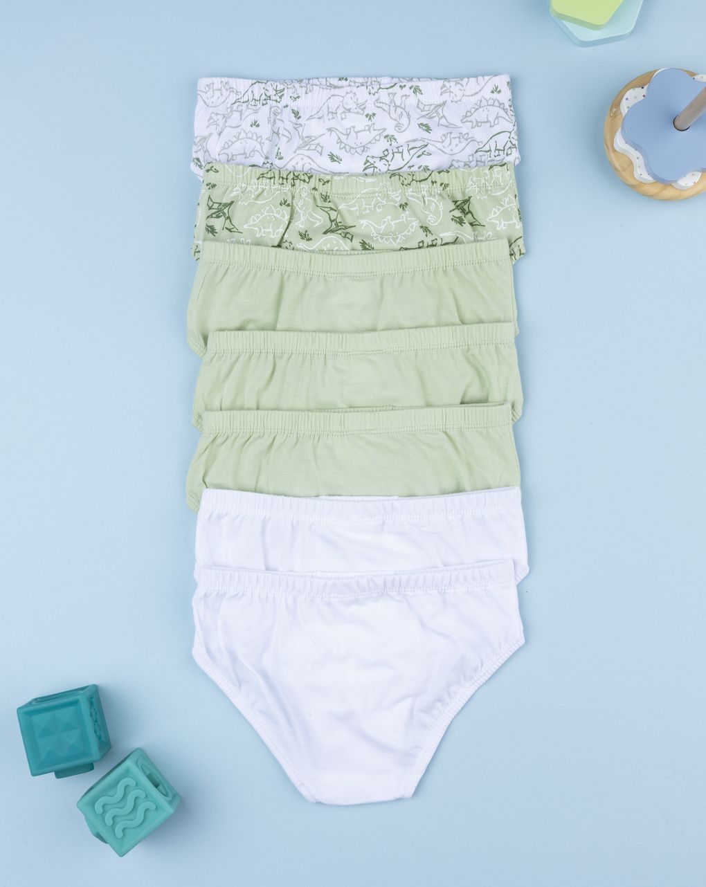 Pack 7 slip bimbo verde/bianco dinosauti