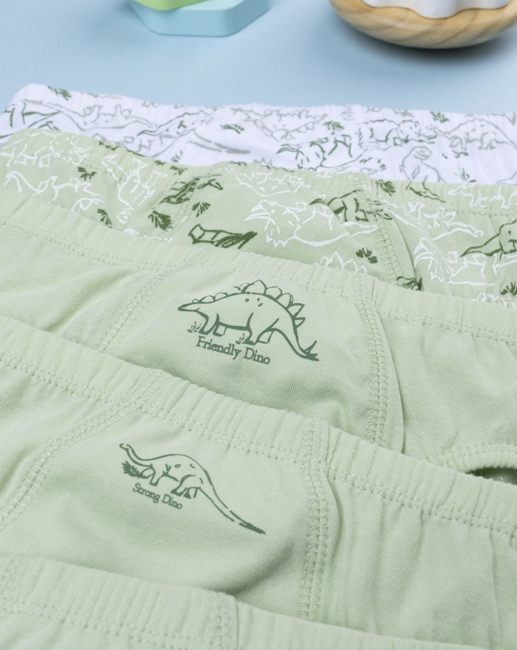 Pack 7 slip bimbo verde/bianco dinosauti