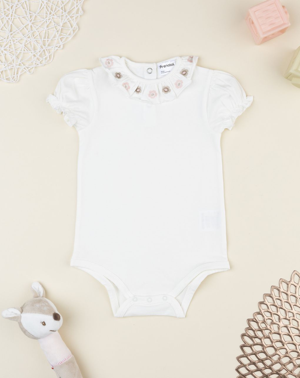 Body bimba bianco fiori ricamati