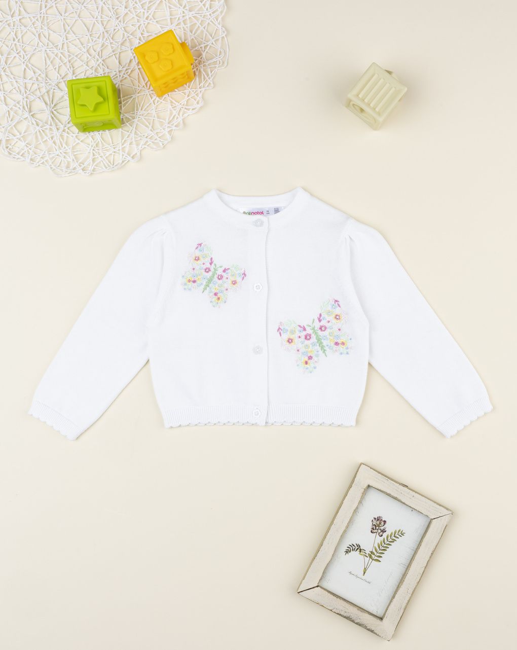 Cardigan bimba bianco farfalle