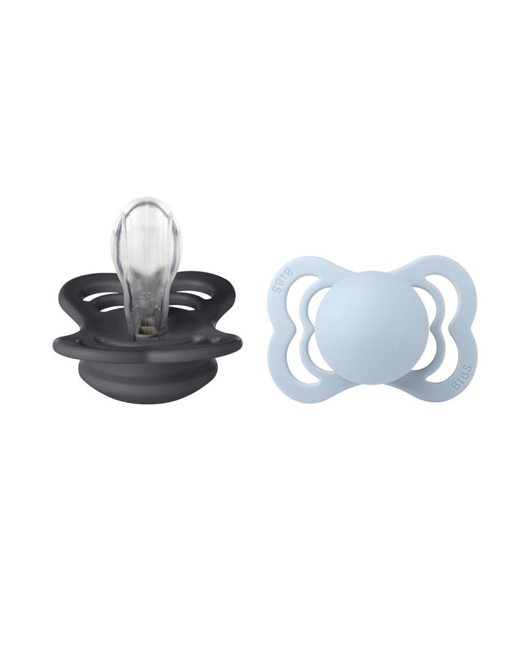 Set 2 ciucci supreme tettarella simmetrica in silicone 0-6 mesi - colore ferro-baby blu  - bibs