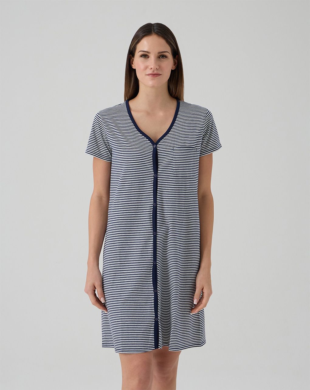 Camicia da notte premaman righe bianco/blu