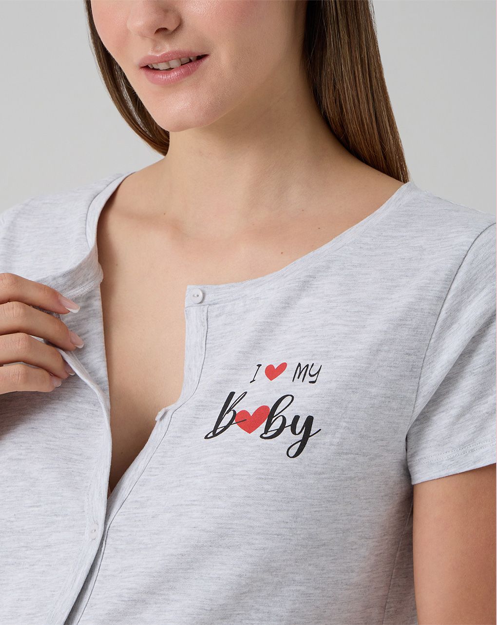 Camicia da notte pre-parto grigia con stampa