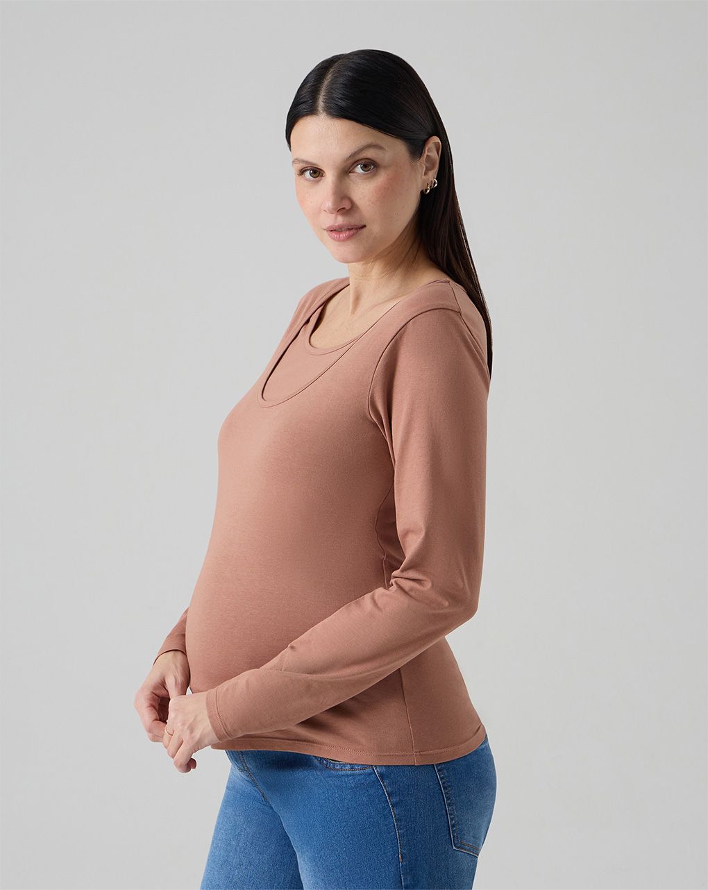 T-shirt allattamento marrone maniche lunghe