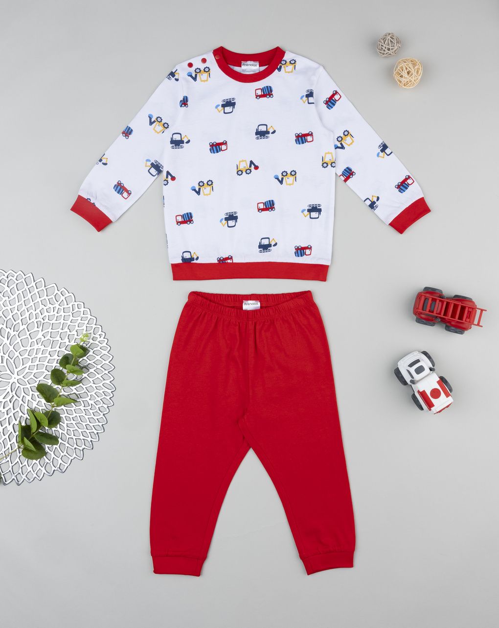 Pigiama bimbo bianco/rosso automezzi