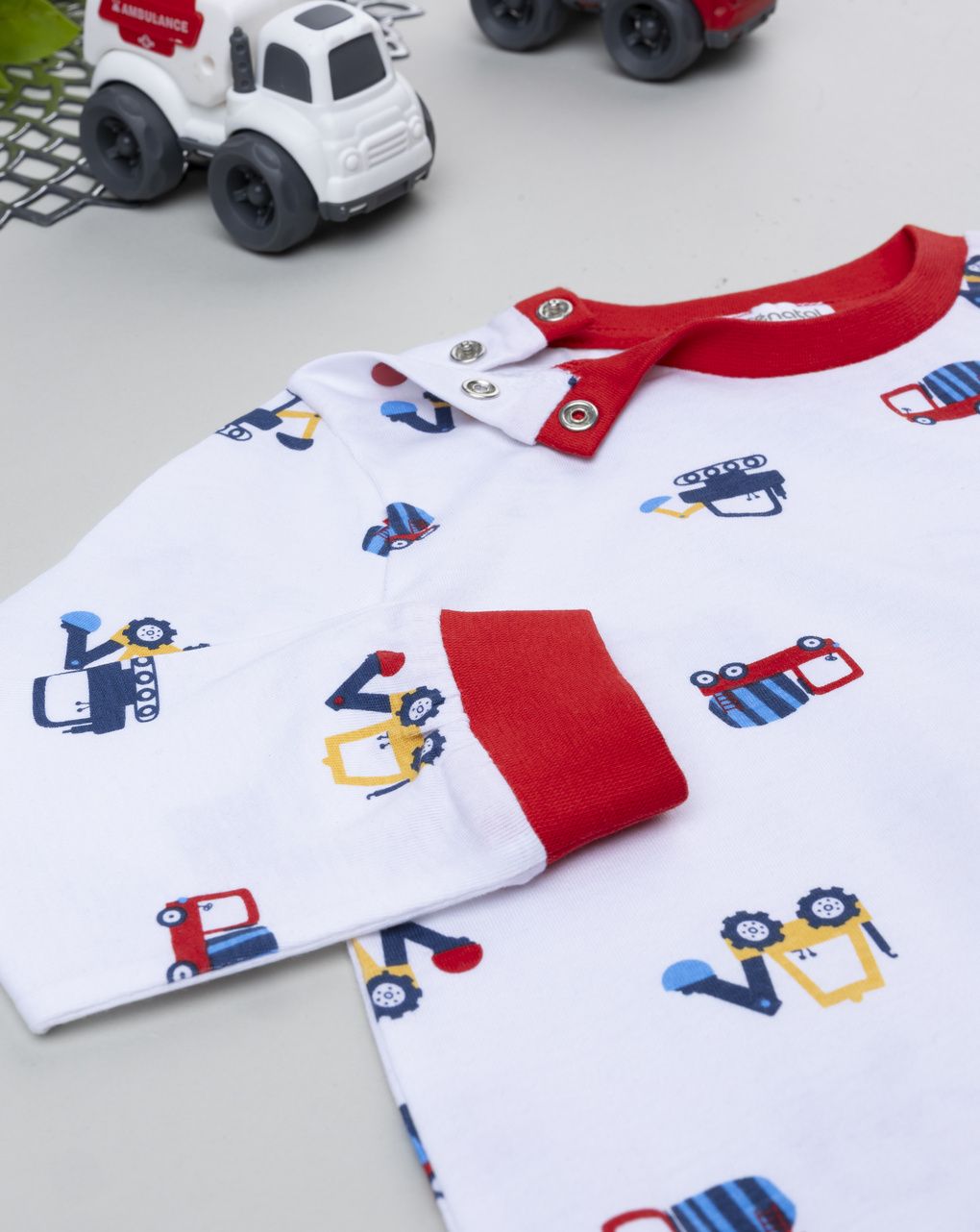 Pigiama bimbo bianco/rosso automezzi