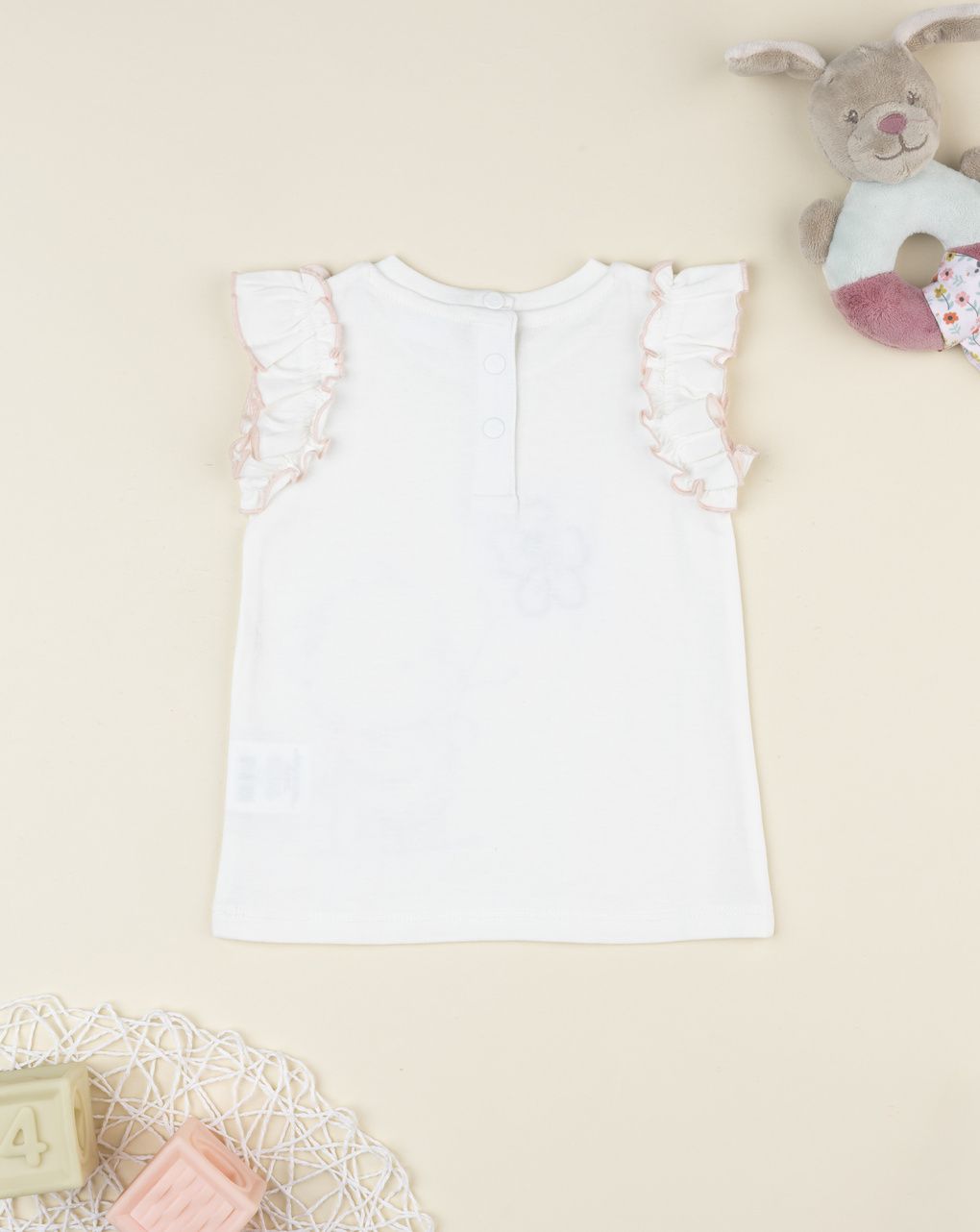 T-shirt bimba bianca stampa maniche frill