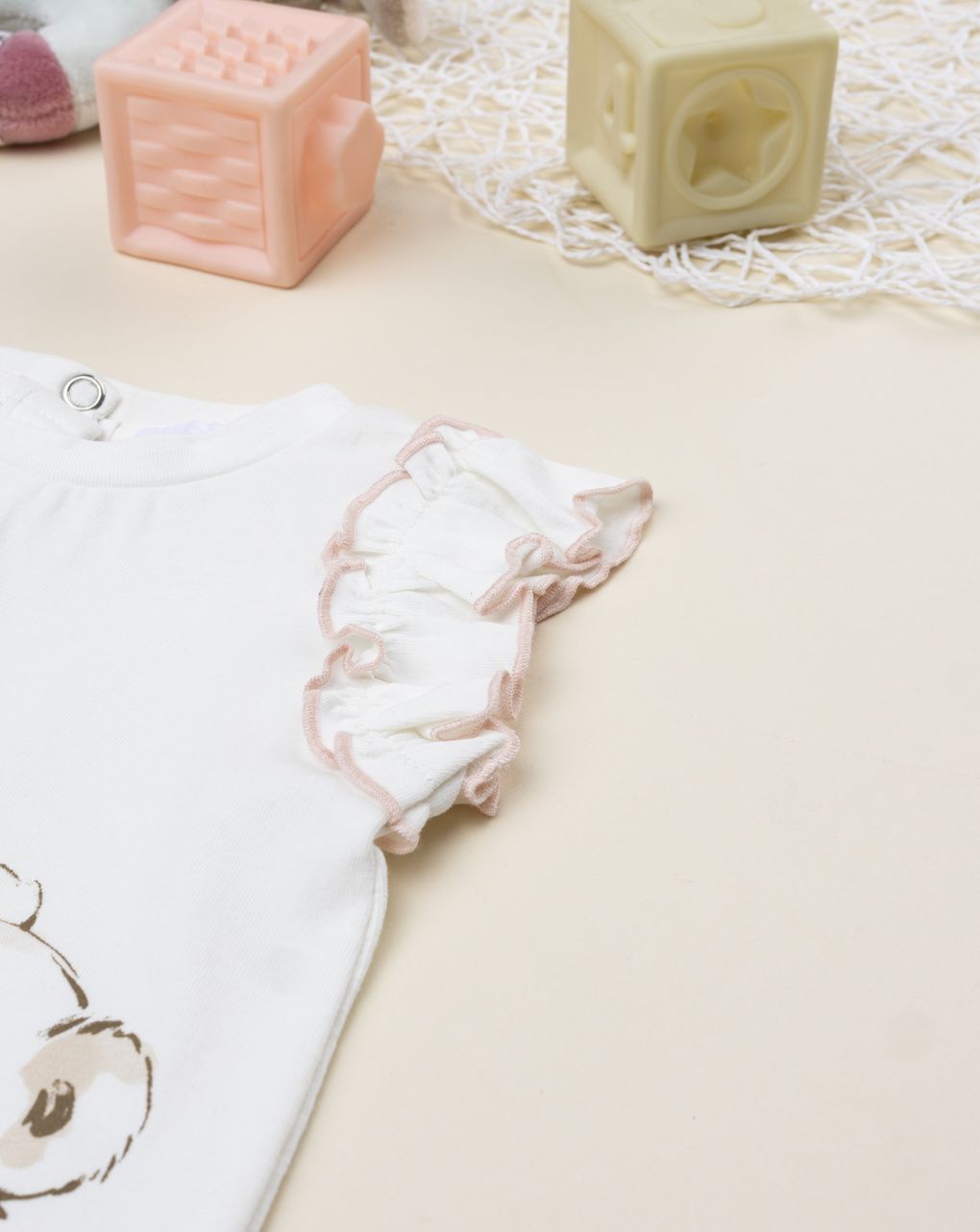 T-shirt bimba bianca stampa maniche frill