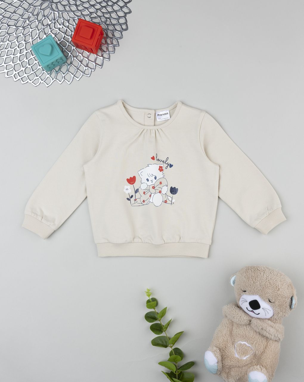 Felpa bimba beige stampata