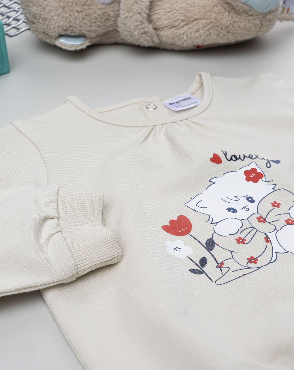 Felpa bimba beige stampata