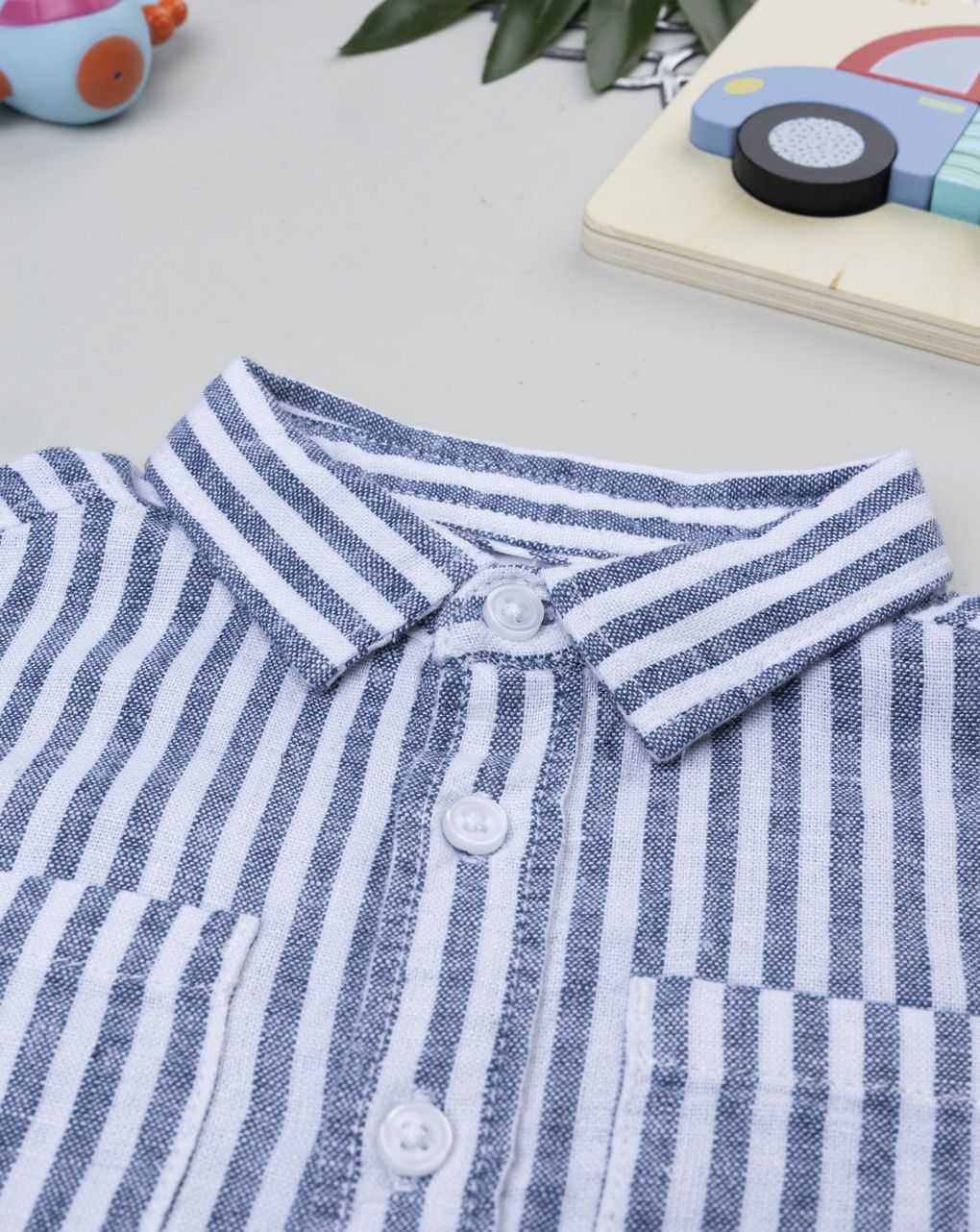 Camicia bimbo lino bianco/blu