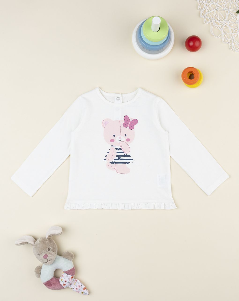 T-shirt bimba bianca stampa orso