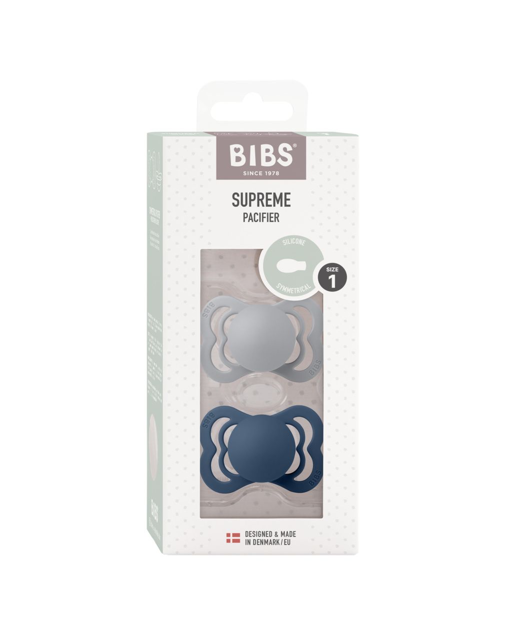 Set 2 ciucci supreme tettarella simmetrica in silicone 0/6 mesi – colore grigio/blu – bibs