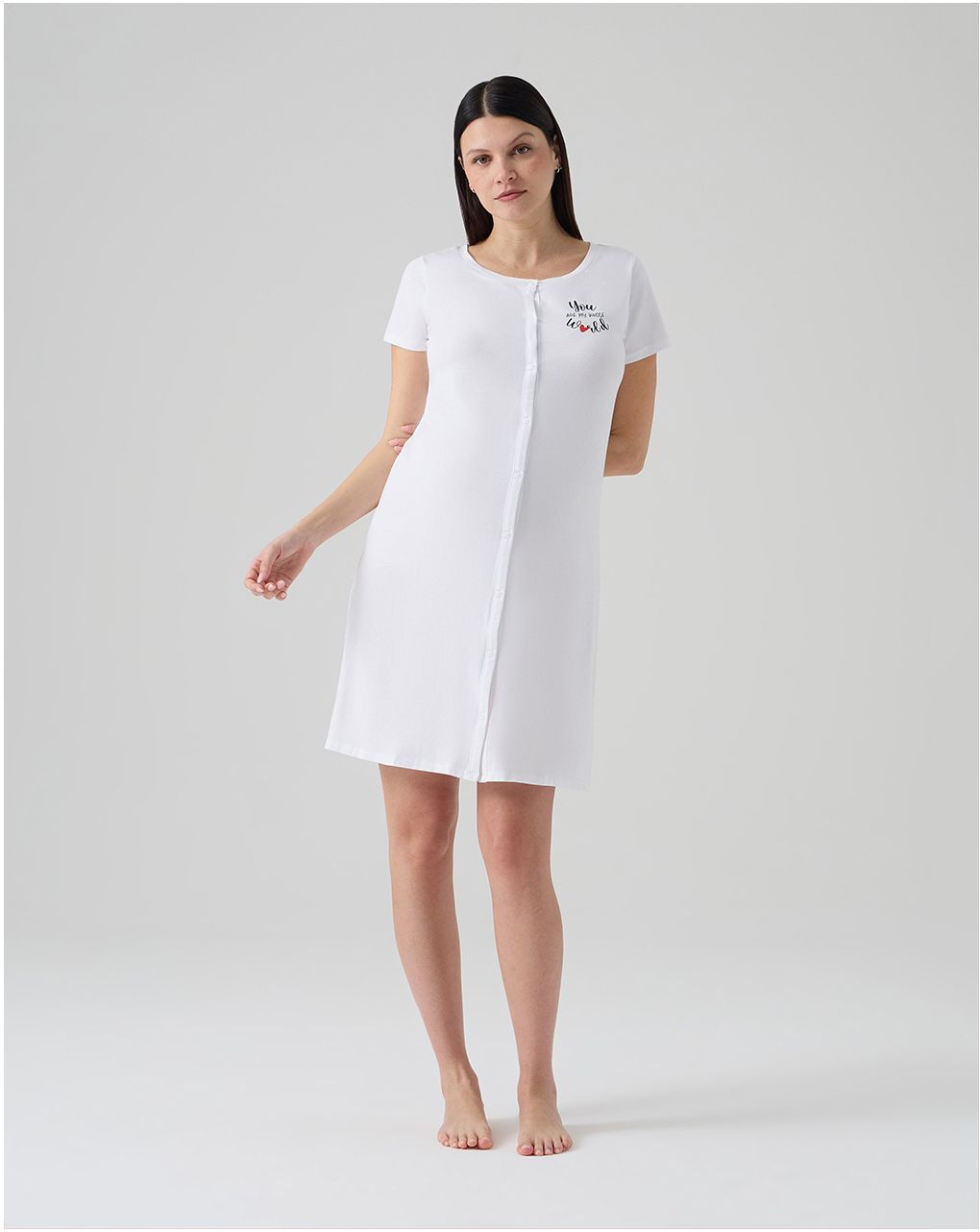 Camicia da notte pre-parto bianca con stampa