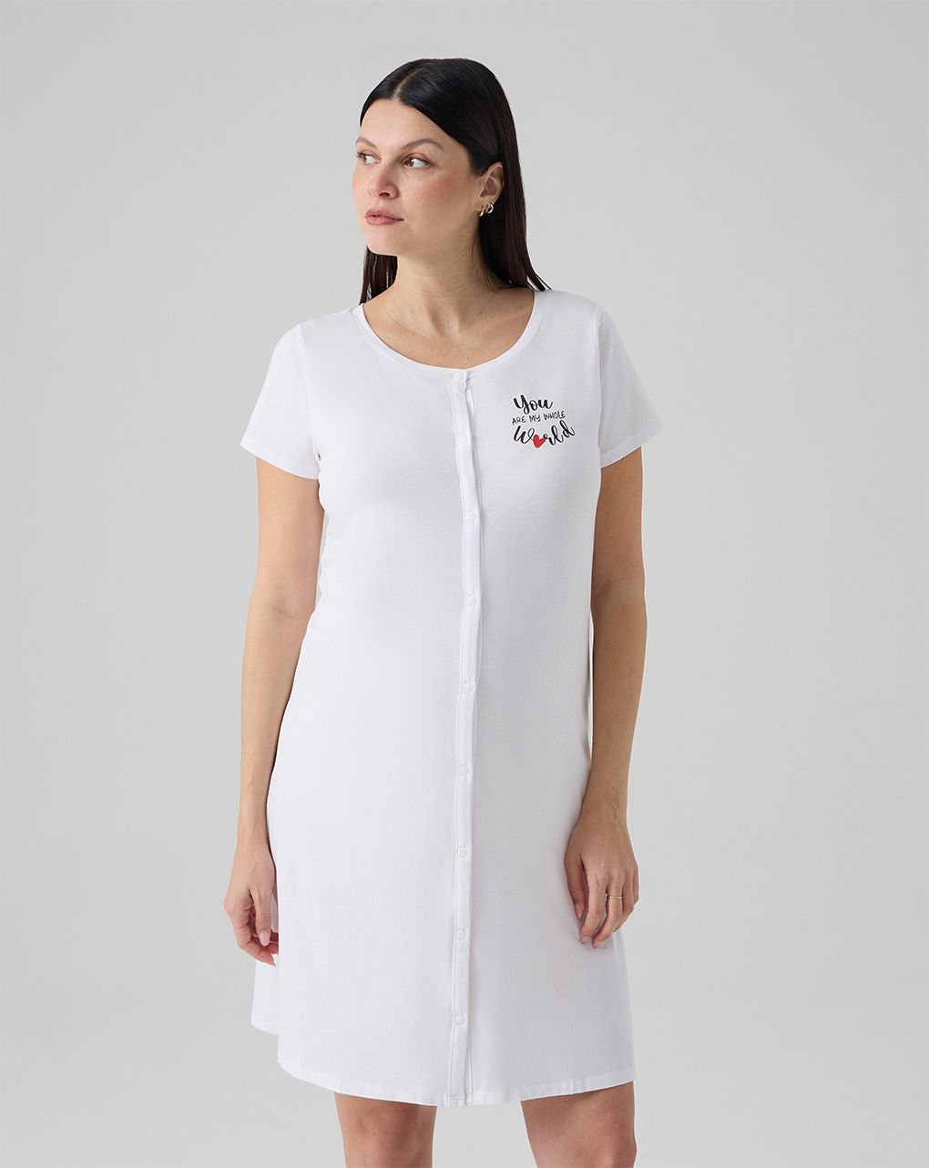 Camicia da notte pre-parto bianca con stampa