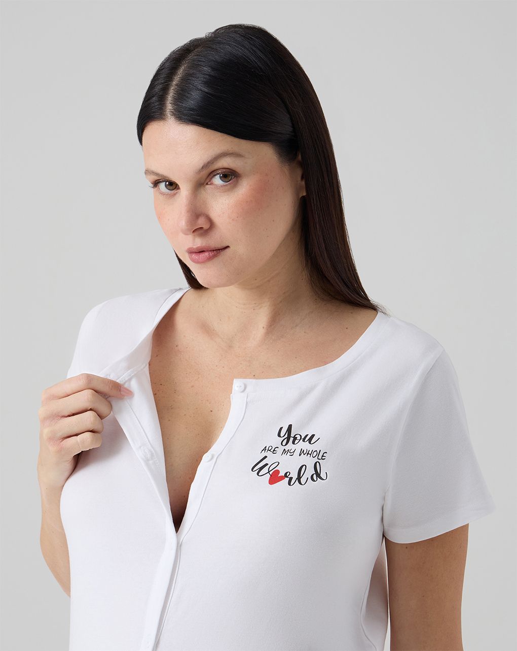 Camicia da notte pre-parto bianca con stampa