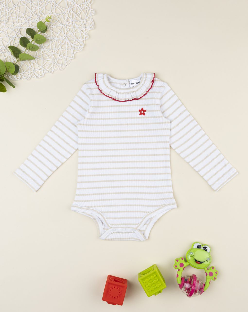 Body bimba bianco righe beige