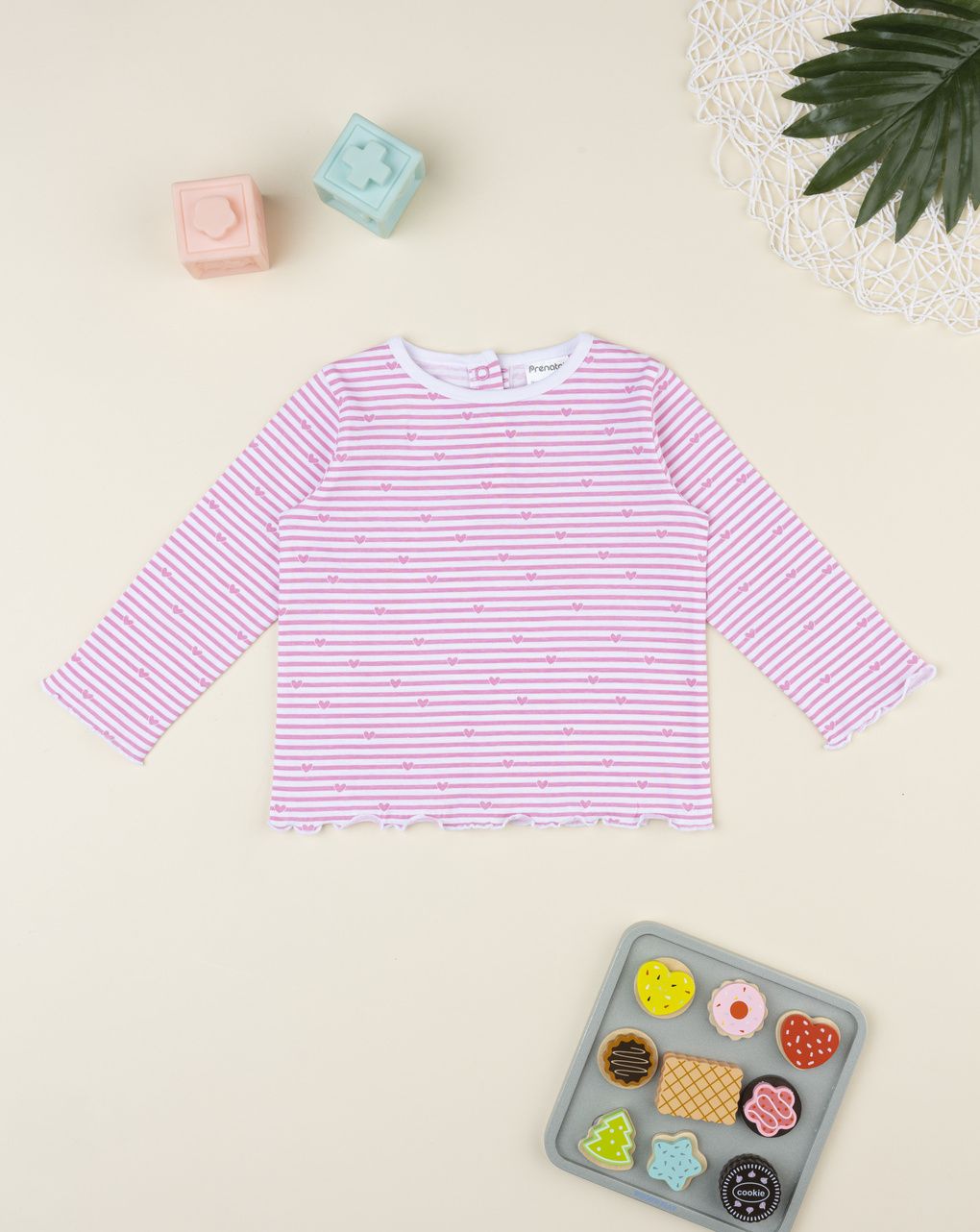 T-shirt bimba righe rosa cuori allover