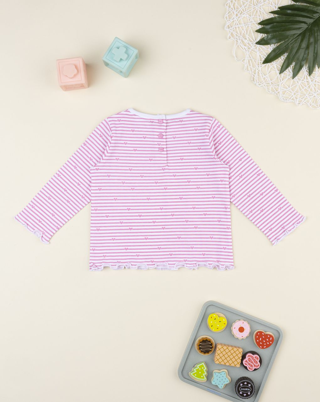 T-shirt bimba righe rosa cuori allover