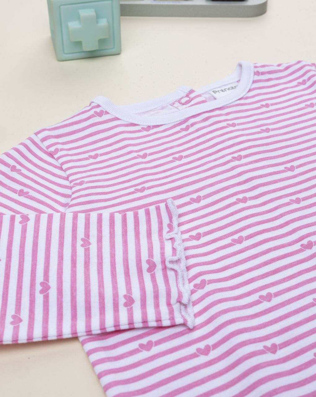 T-shirt bimba righe rosa cuori allover