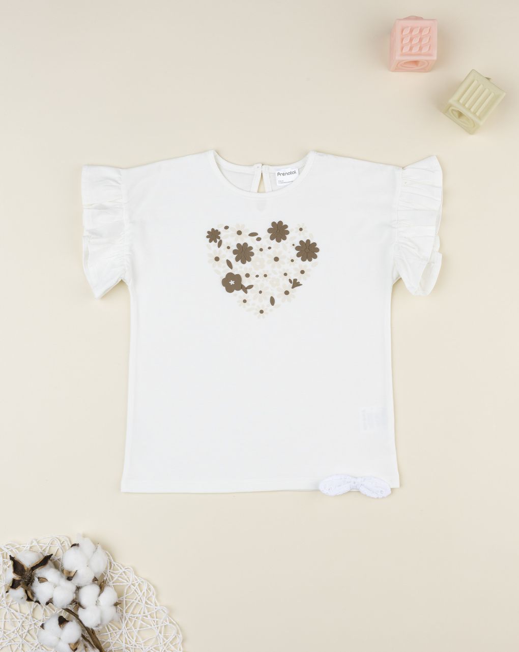 T-shirt bimba bianca stampa rilievo