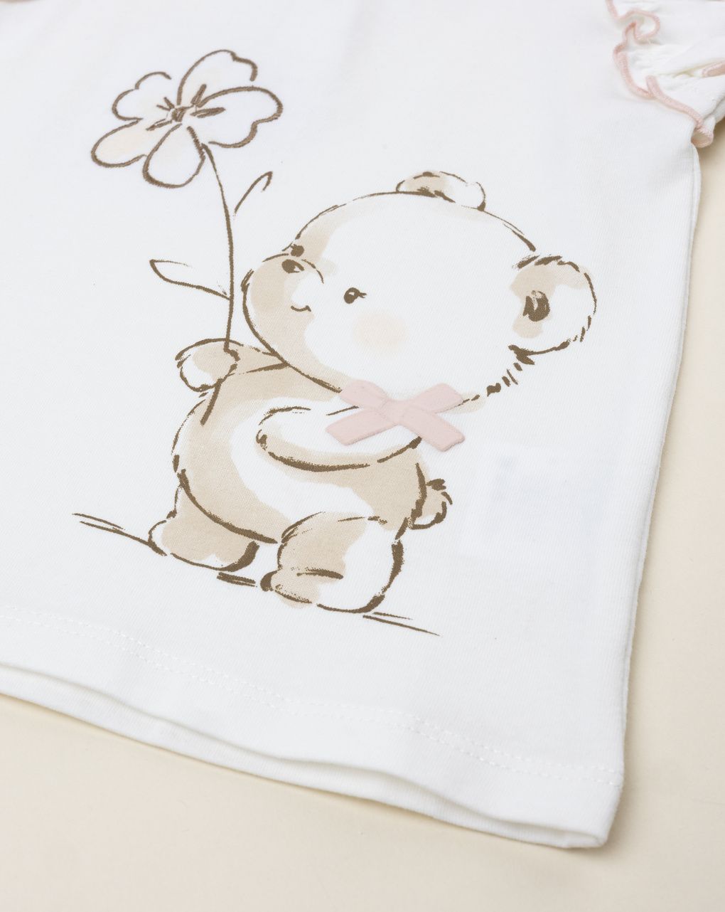 T-shirt bimba bianca stampa maniche frill