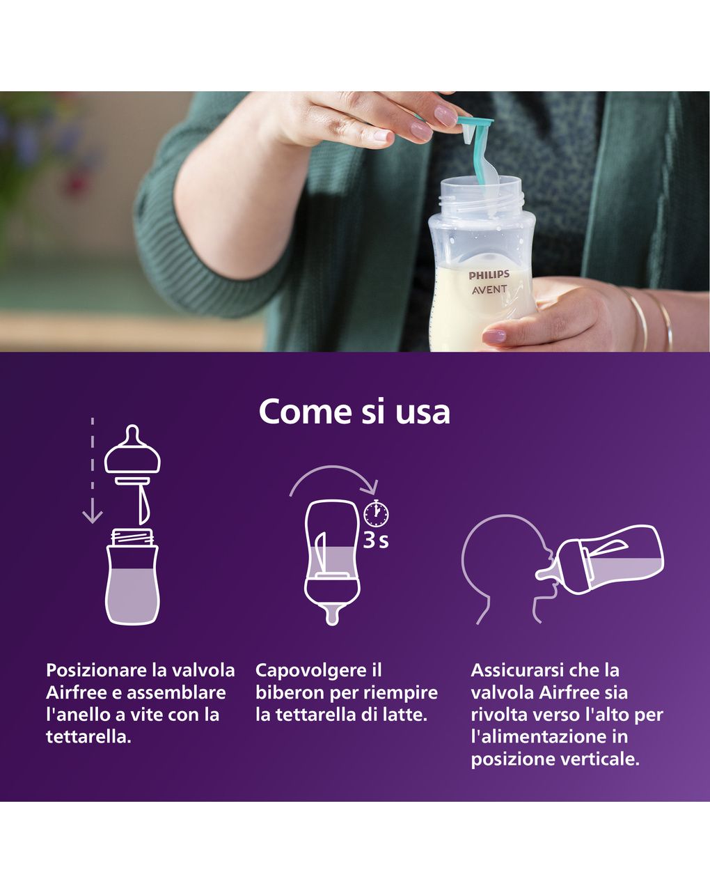 Biberon natural response con valvola airfree 260 ml, con tettarella flusso 3 (medio). età consigliata: 3-6m. biberon 1 pz: scy673/01 - philips avent
