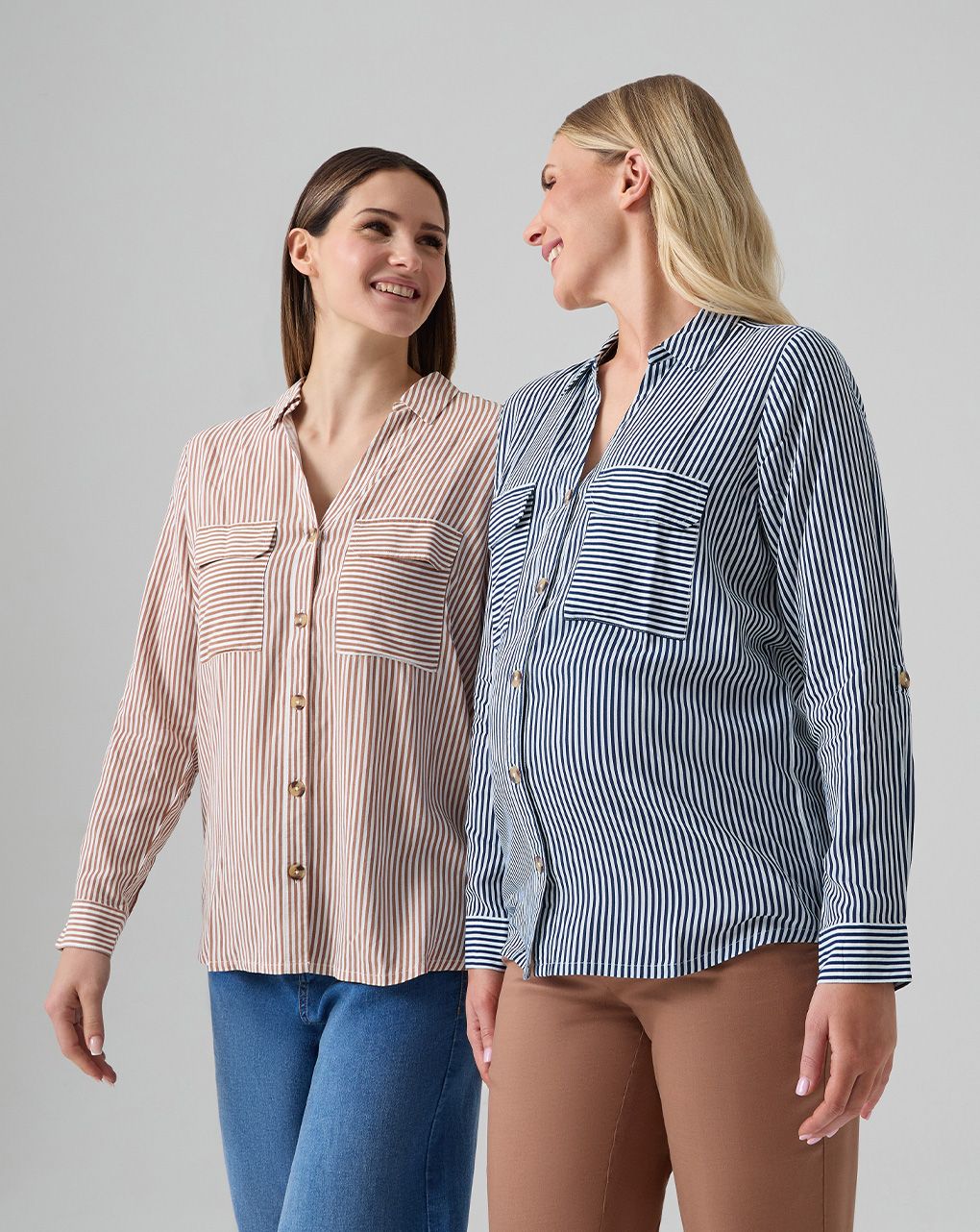 Camicia premaman righe bianche blu con tasche