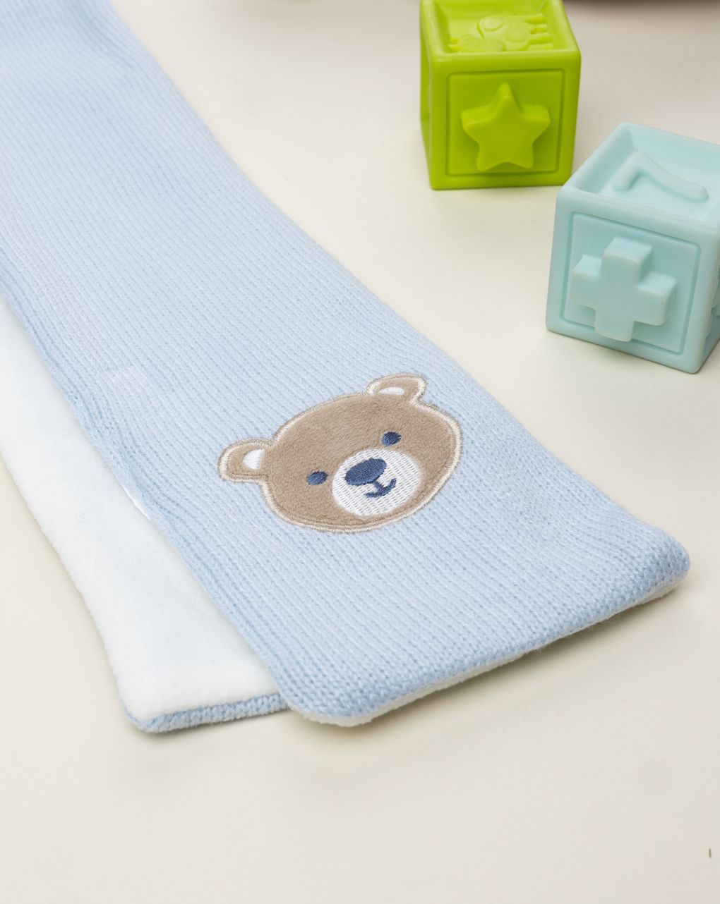 Sciarpa neonato azzurra con orsetto