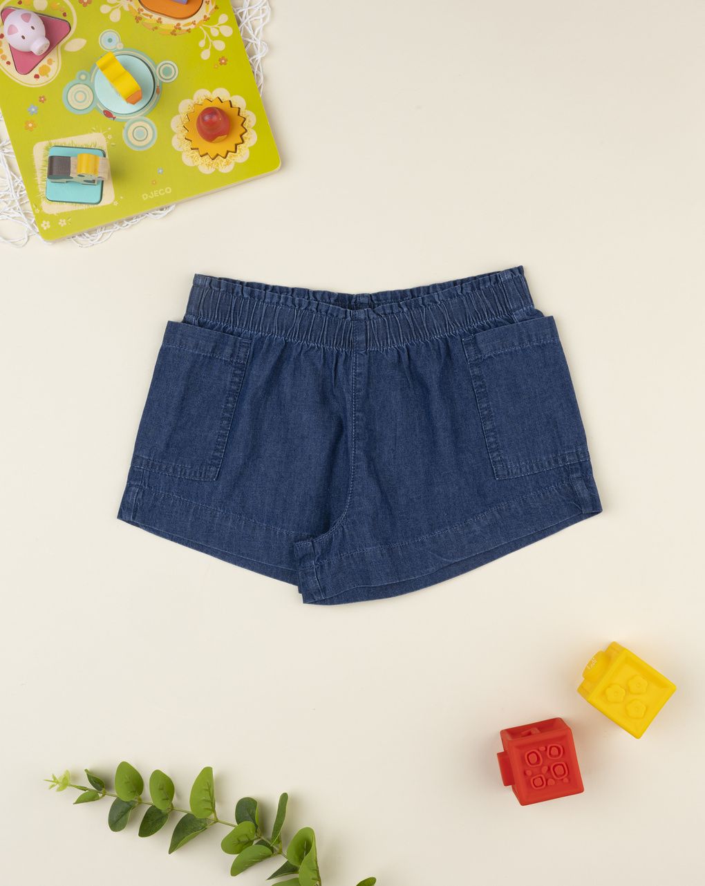 Shorts bimba denim scuro con tasche
