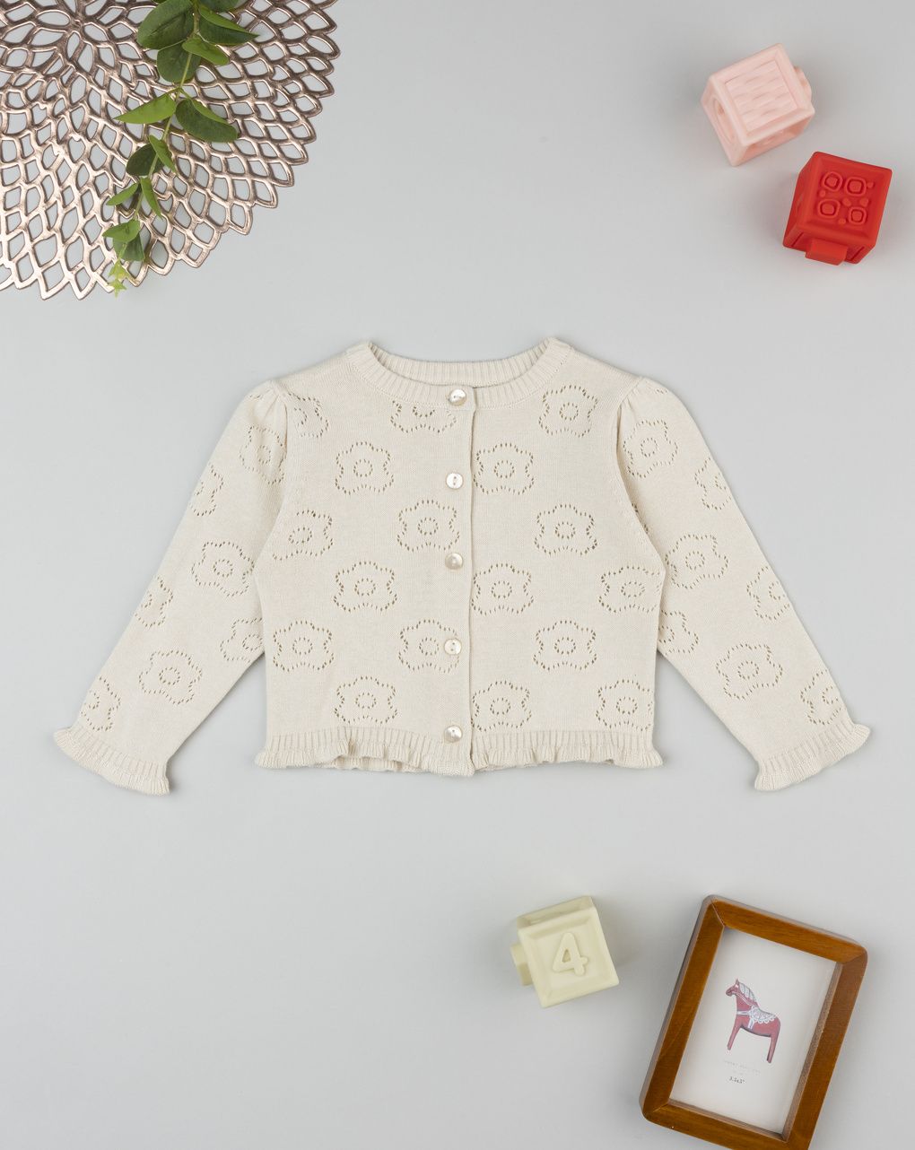 Cardigan bimba beige traforato