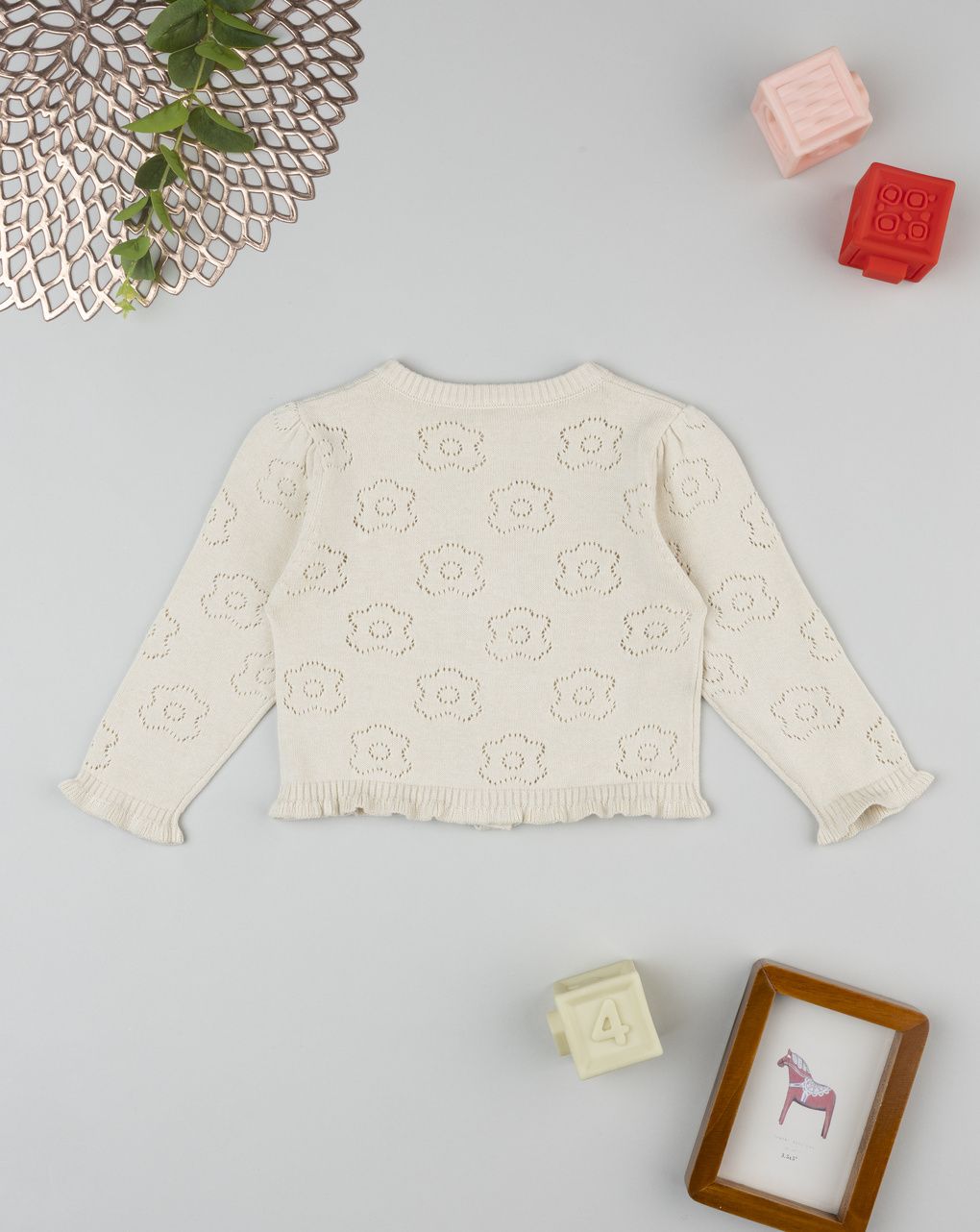 Cardigan bimba beige traforato