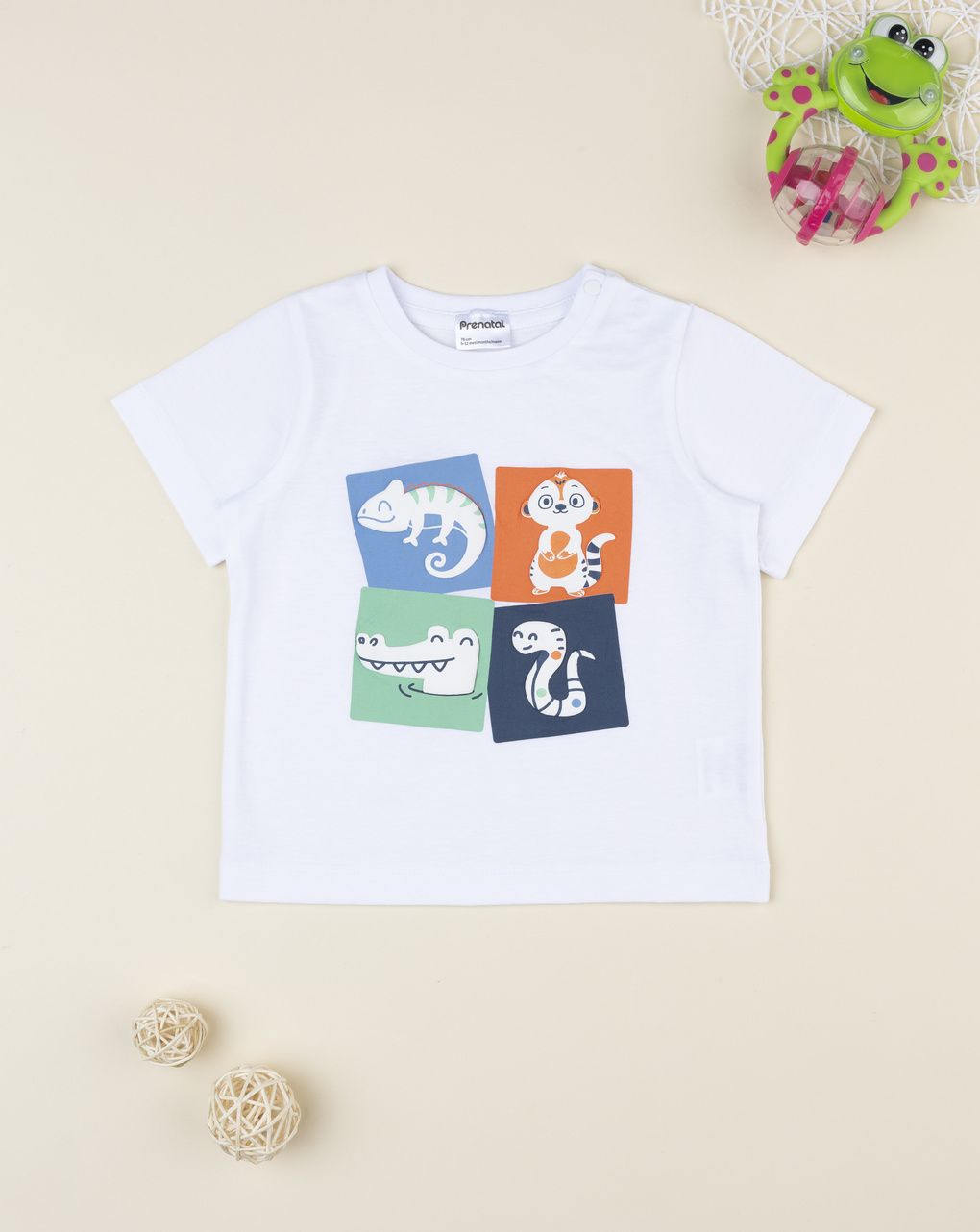 T-shirt bimbo bianca quadri colorati