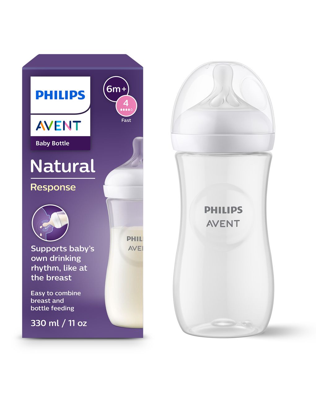 Biberon natural response 330 ml, con tettarella flusso 4 (veloce). età consigliata: 6m+. biberon 1 pz: scy906/01 - philips avent