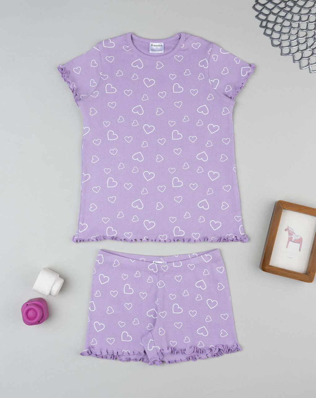 Pigiama corto bambina viola cuori