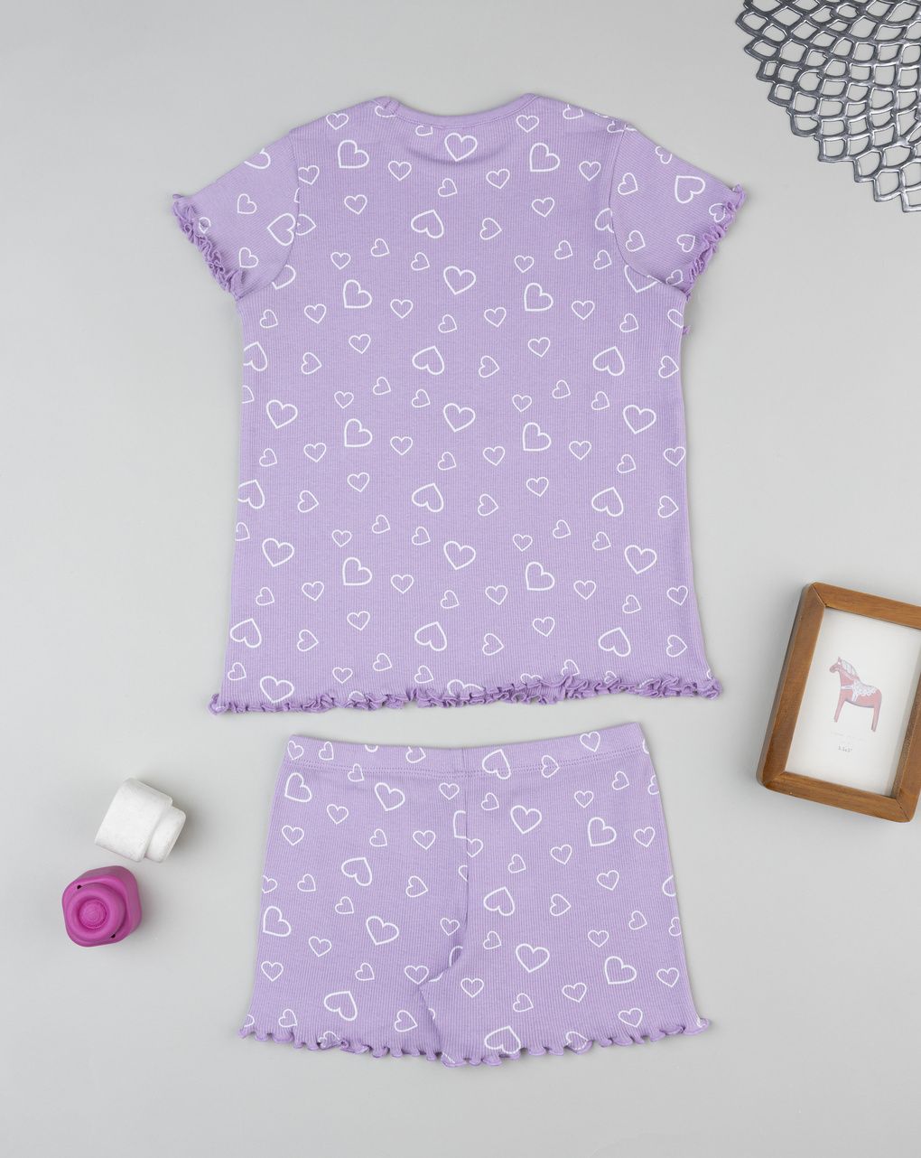 Pigiama corto bambina viola cuori
