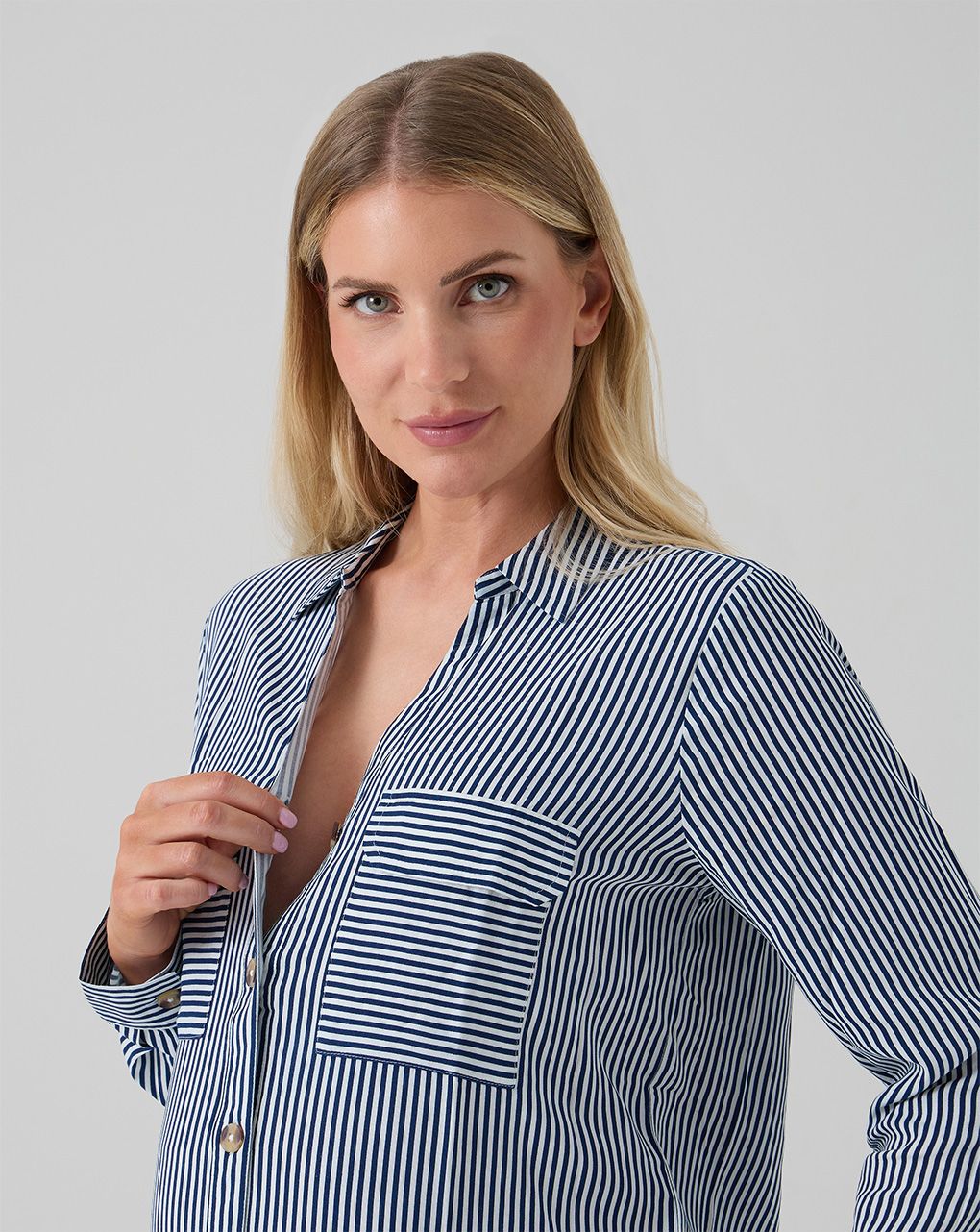 Camicia premaman righe bianche blu con tasche