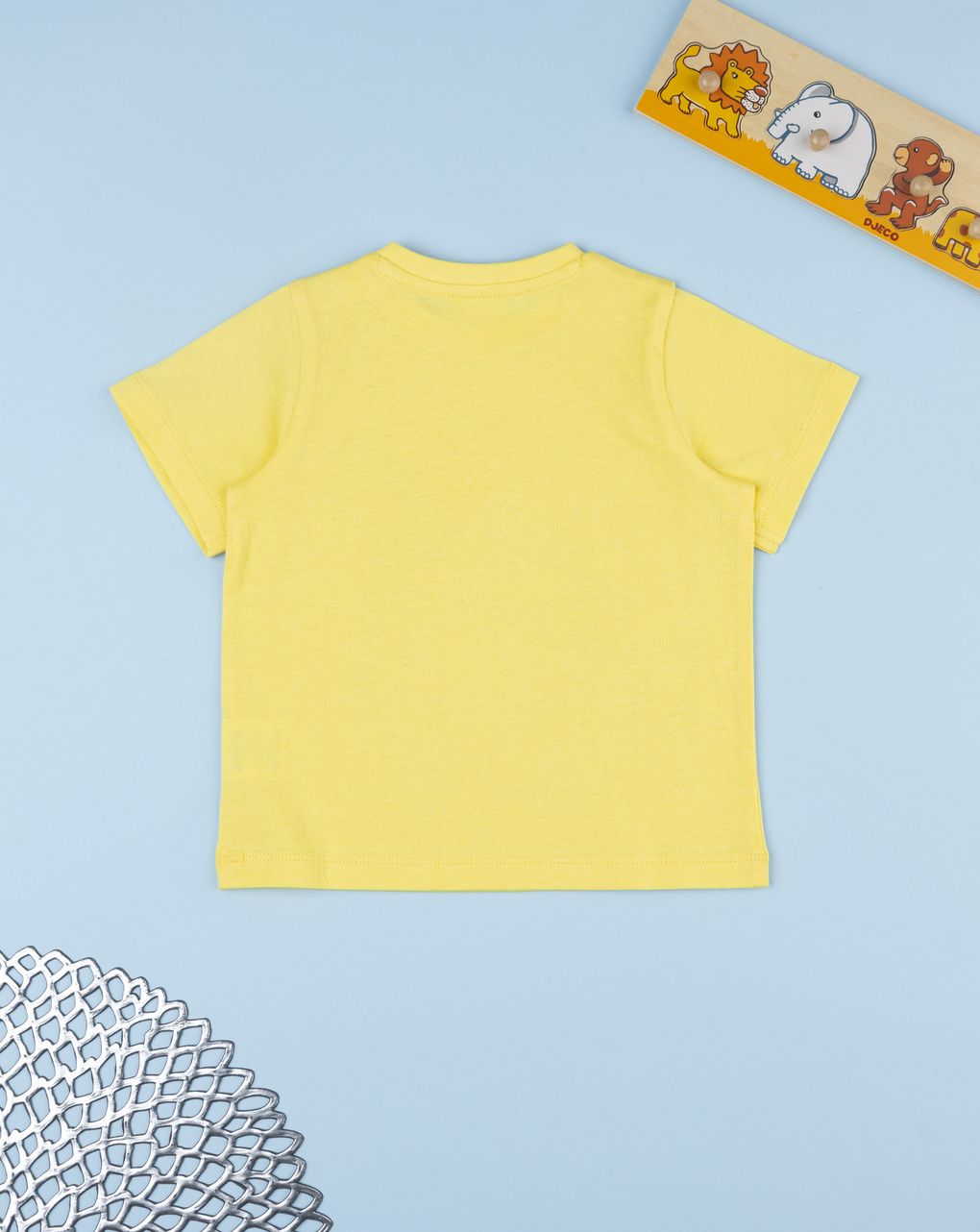 T-shirt bimbo gialla stampa leone