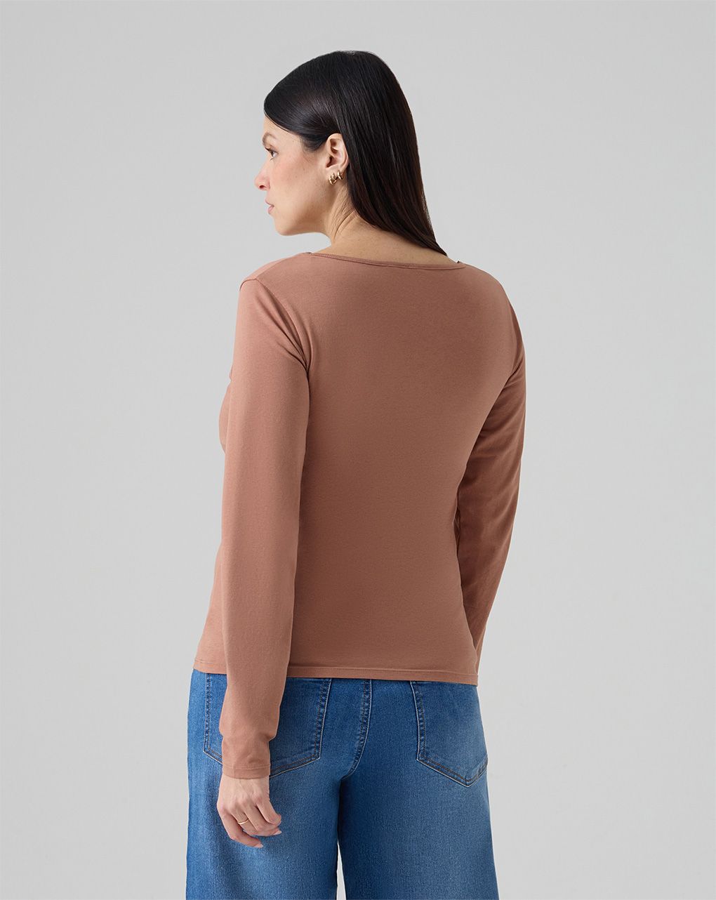 T-shirt allattamento marrone maniche lunghe