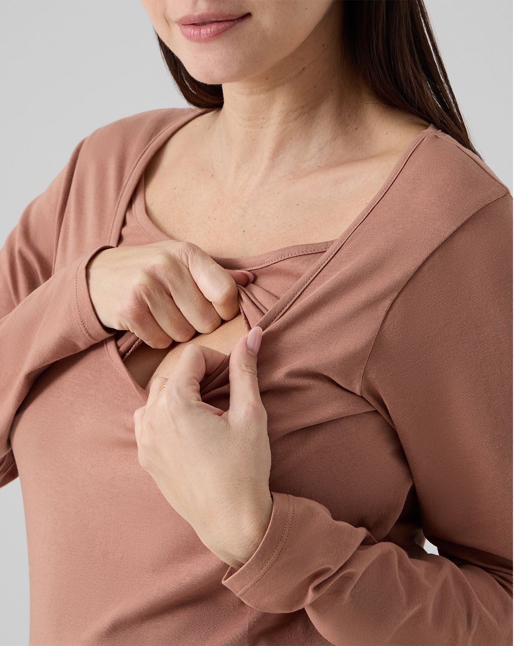 T-shirt allattamento marrone maniche lunghe